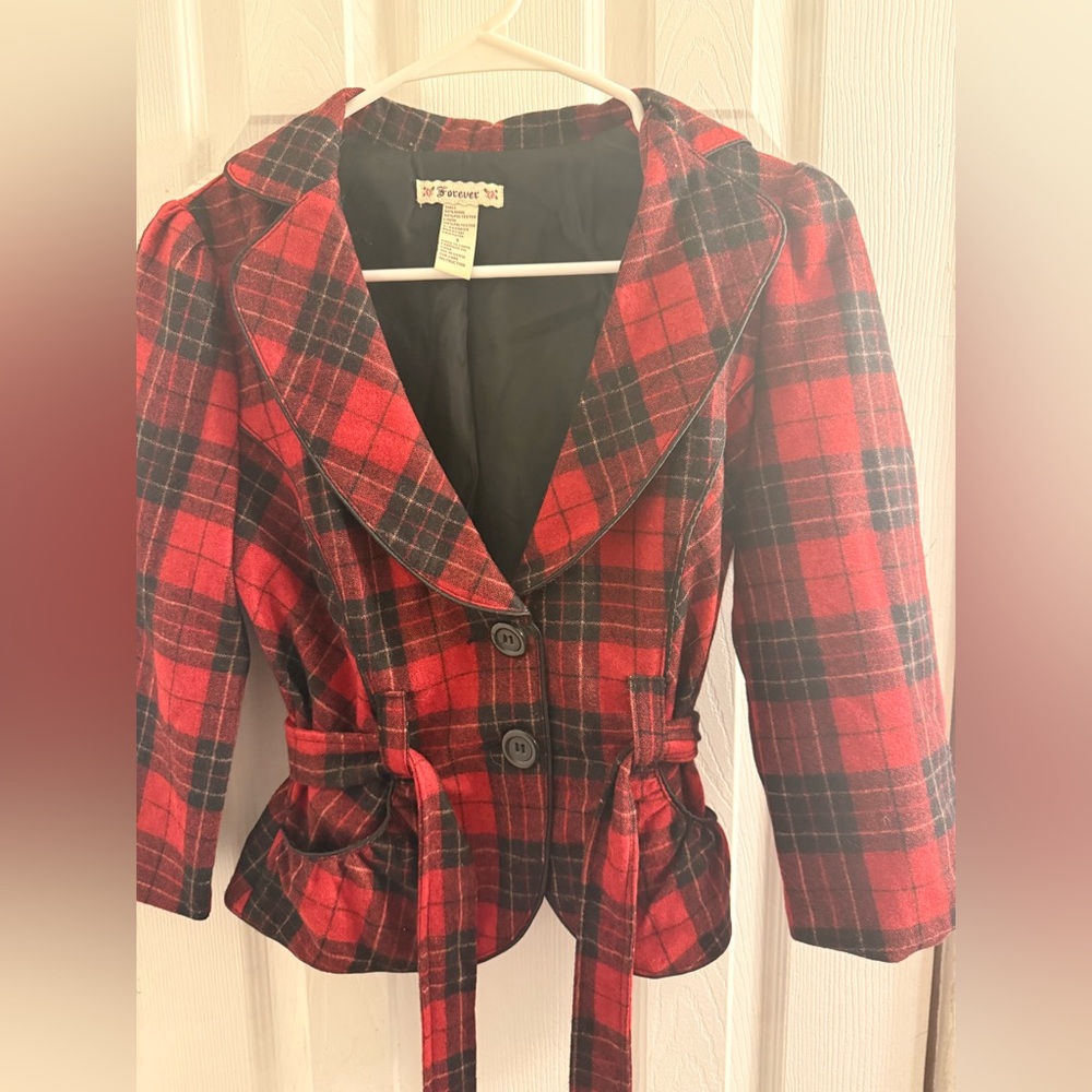 Forever 21 Red and Black Plaid Blazer women’s size small
